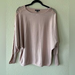 Cable & Gauge Light Pink Sweater with‎ Lace Detail down dolman sl…